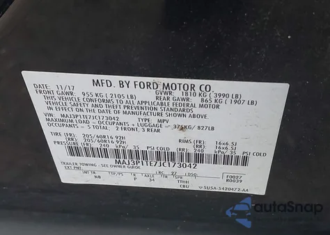 2018 Ford Ecosport Se из США, поврежденный, VIN MAJ3P1TE7JC173042